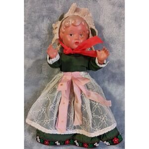 Vtg Doll 10" Plastic Elastic Joints Painted Hair Shoes Face Flaws READ SEE PICS